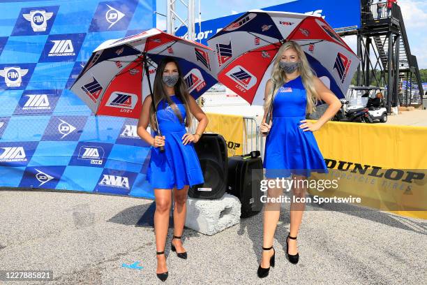 Umbrella Girls in Victory Circle after HONOS Superbike Race 2 of the MotoAmerica SuperBikes at Atlanta on August 02, 2020 at Michelin Raceway Road...