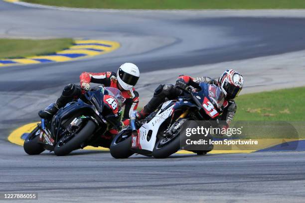 Jeffrey Purk leads Joseph Giannotto during HONOS Superbike Race 2 of the MotoAmerica SuperBikes at Atlanta on August 02, 2020 at Michelin Raceway...