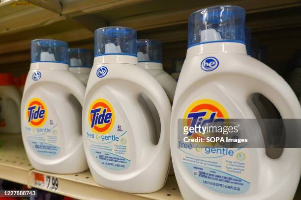 View of Tide laundry detergent at Stop & Shop Supermarket. Tide produced by Procter & Gamble company who reported to investors that sale rose by 5%...