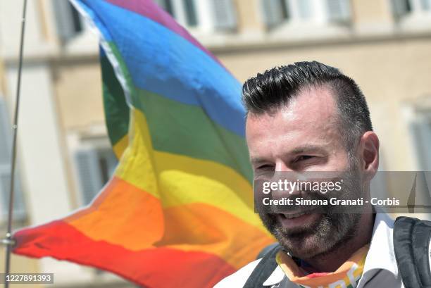 The MP of the Democratic Party and promoter of the law, Alessandro Zan, with members of the "Give Voice to Respect" committee demonstrate in front of...