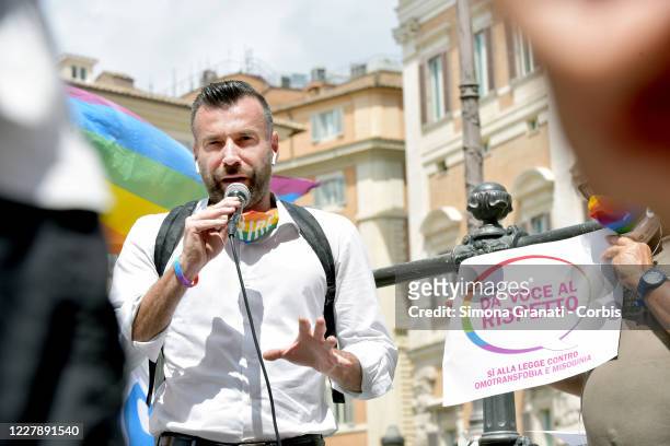 The MP of the Democratic Party and promoter of the law, Alessandro Zan, with members of the "Give Voice to Respect" committee demonstrate in front of...