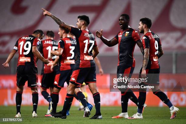 Cristian Romero of Genoa CFC celebrates after scoring a goal during the Serie A football match between Genoa CFC and Hellas Verona. Genoa CFC won 3-0...