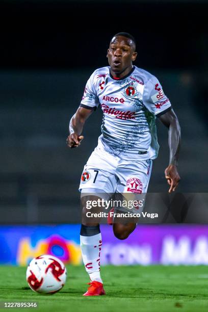 Fabian Castillo of Tijuana drives the ball during the 2nd round match between America and Tijuana as part of the Torneo Guard1anes 2020 Liga MX at...