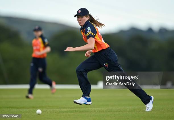 Wicklow , Ireland - 3 August 2020; Kate McEvoy of Scorchers fields the ball during the Women's Super Series match between Typhoons and Scorchers at...