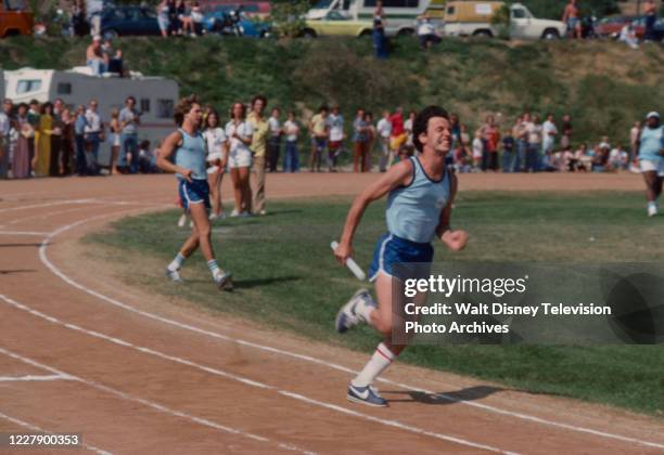 Parker Stevenson, Billy Crystal competing in track / racing competiton appearing on the ABC tv special 'The Battle of the Network Stars III'.