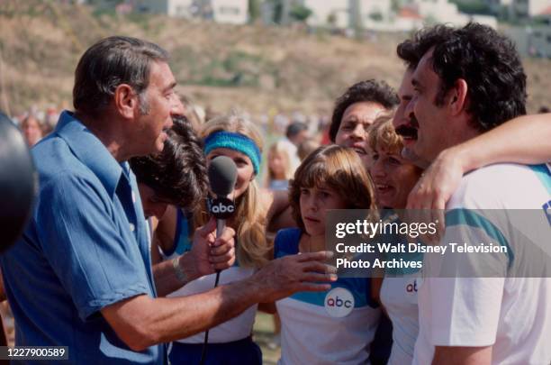 Howard Cosell, Kristy McNichol, Billy Crystal, Penny Marshall, Gabe Kaplan, Victor French appearing on the ABC tv special 'The Battle of the Network...