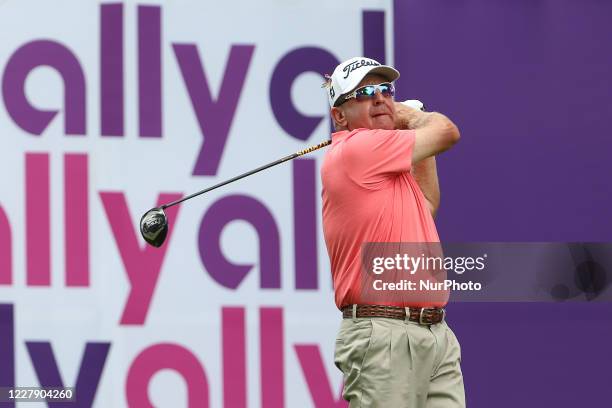 Billy Mayfair of Scottsdale, Arizona hits from the 18th tee during the second round of the The Ally Challenge golf tournament presented by McLaren at...