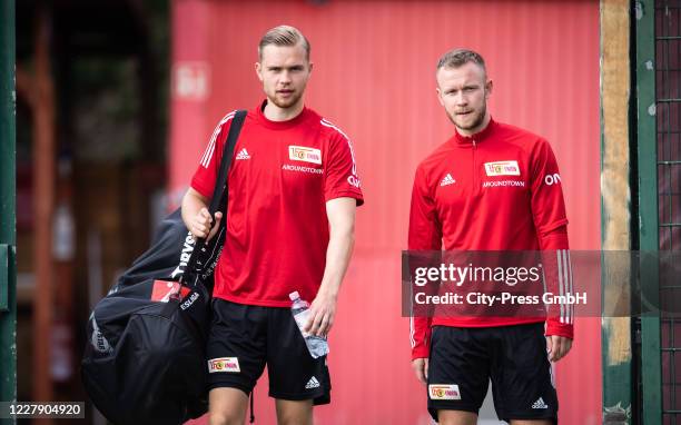 Lars Dietz and Cedric Teuchert of 1.FC Union Berlin during the training session on August 4, 2020 in Berlin, Germany.