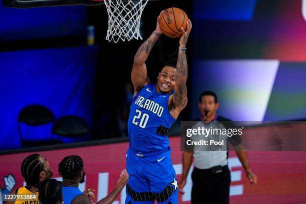 Markelle Fultz of the Orlando Magic grabs a rebound against the Indiana Pacers during the second half at Visa Athletic Center at ESPN Wide World Of...