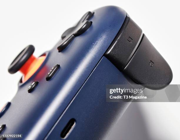 Detail of a Google Stadia video game controller, taken on February 14, 2020.