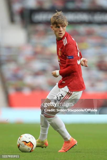 Brandon Williams of Man Utd in action during the UEFA Europa League round of 16 second leg match between Manchester United and LASK at Old Trafford...