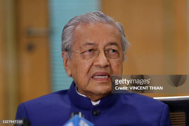 Malaysia's former prime minister Mahathir Mohamad, speaks at a press conference in Kuala Lumpur on August 7, 2020 to announce the formation of a new...