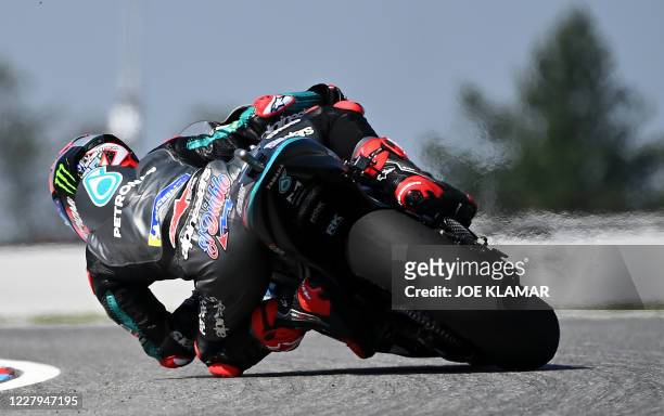 Petronas Yamaha SRT's French rider Fabio Quartararo rides during the first training session ahead of the Moto GP Czech Grand Prix at Masaryk's...