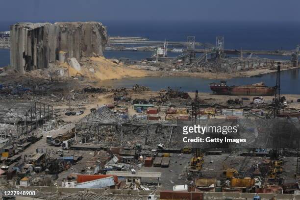 Buildings lie in ruins at the city's port, destroyed in Tuesdays explosion, on August 7, 2020 in Beirut, Lebanon. By Friday, the official death toll...
