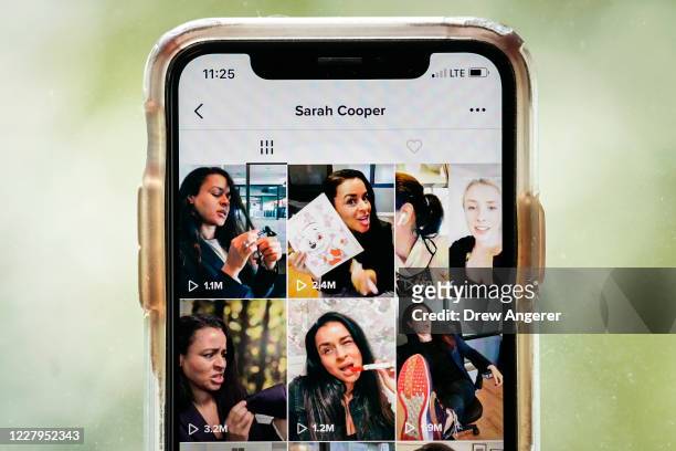 In this photo illustration, comedian Sarah Cooper's page is displayed on the TikTok app is displayed on an Apple iPhone on August 7, 2020 in...