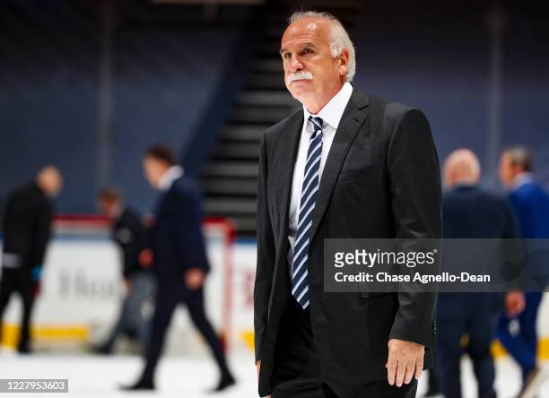 Joel Quenneville, head coach of the Florida Panthers, walks across the ice after being eliminated by the New York Islanders in Game Four of the...