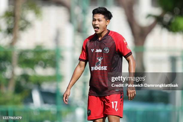 Montree Promsawat of Chiangmai United reacts after penalty missed during the preseason friendly match between TNSU Lampang and Chiangmai United at...