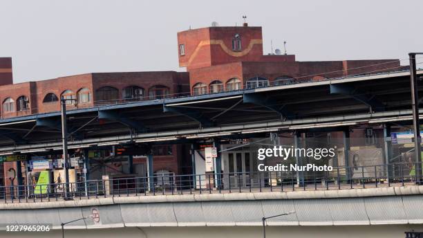 Deserted view of Mayur Vihar Metro Station on August 8, 2020 in New Delhi as it remains closed to curb the spread of coronavirus in the national...