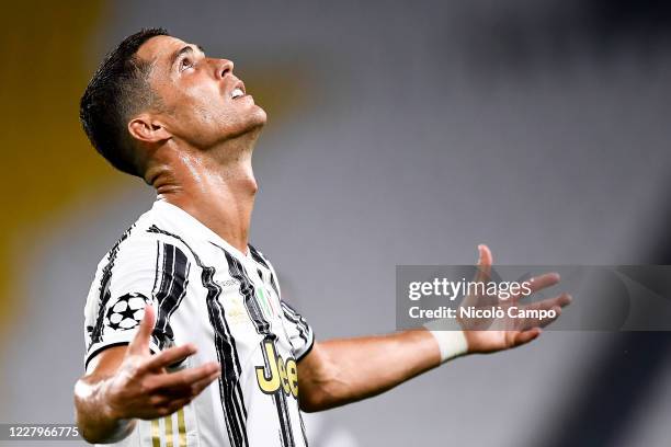 Cristiano Ronaldo of Juventus FC looks dejected during the UEFA Champions League round of 16 second leg football match between Juventus FC and...