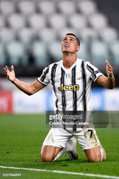 Cristiano Ronaldo of Juventus FC looks dejected during the UEFA Champions League round of 16 second leg football match between Juventus FC and...