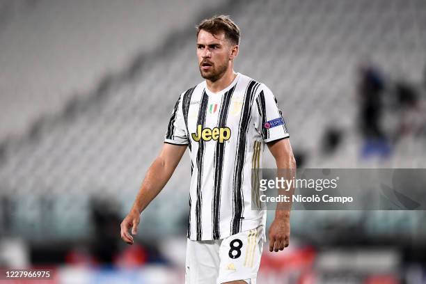 Aaron Ramsey of Juventus FC looks on during the UEFA Champions League round of 16 second leg football match between Juventus FC and Olympique...