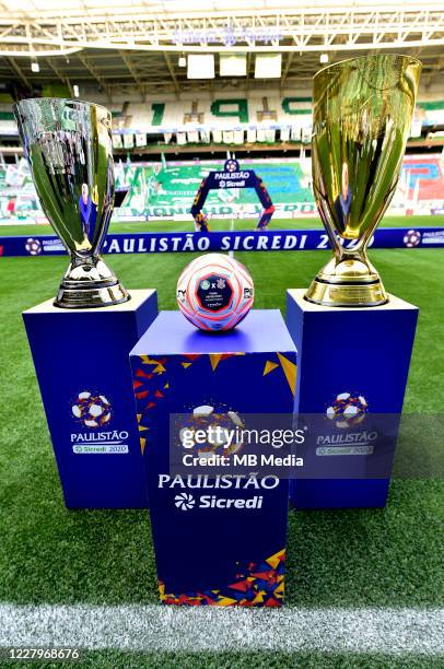 The Trophy and the official PENALTY Ball ,prior a match between Palmeiras and Corinthians as part of the second leg Match of the Sao Paulo State...