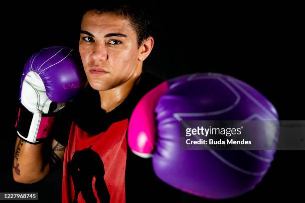 Brazilian MMA athlete Jessica Andrade "Bate Estaca" of PRTV team poses for a photo during a training session amidst the coronavirus pandemic at PRVT...