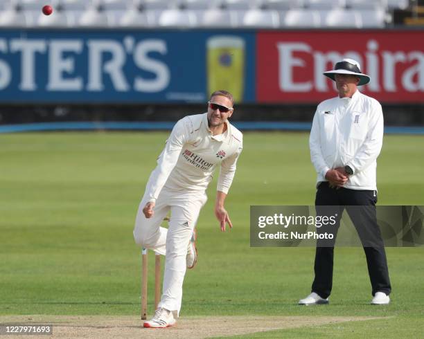 Liam Livingston of Lancashire bowling during the The Bob Willis Trophy match between Durham County Cricket Club and Lancashire at Emirates Riverside,...