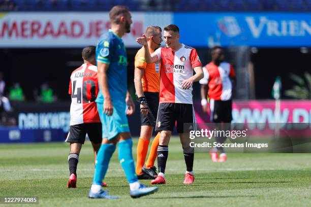 Robert Bozenik of Feyenoord celebrates 2-0 during the Club Friendly match between Feyenoord v Sparta at the Stadium Feijenoord on August 9, 2020 in...