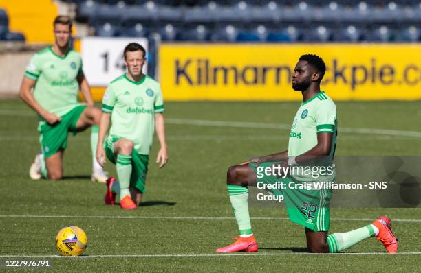 Celtic's Odsonne Edouard take the knee in protest against racism during a Scottish Premiership match between Kilmarnock and Celtic at Rugby Park, on...