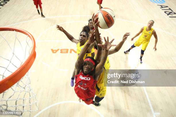 Myisha Hines-Allen of the Washington Mystics grabs the rebound against the Indiana Fever on August 9, 2020 at Feld Entertainment Center in Palmetto,...