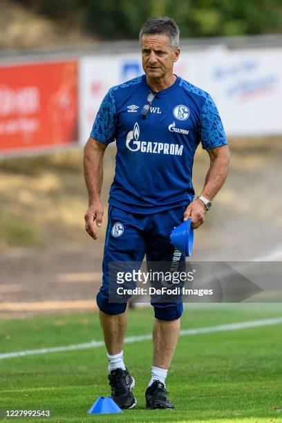 Athletic head coach Werner Leuthard of FC Schalke 04 looks on prior to the pre-season friendly match between FC Schalke 04 and VfL Osnabrueck at...