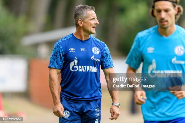 Athletic head coach Werner Leuthard of FC Schalke 04 looks on prior to the pre-season friendly match between FC Schalke 04 and VfL Osnabrueck at...