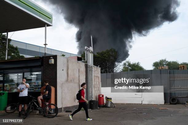 Massive scale fire at a plastics factory at Tyseley Industrial Estate on 10th August 2020 in Birmingham, United Kingdom. The blaze, which could be...