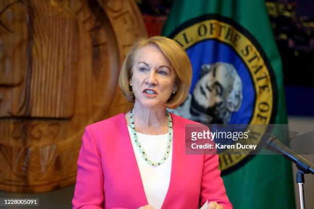 Seattle Mayor Jenny Durkan speaks at a press conference after Seattle Police Chief Carmen Best announced her resignation at Seattle City Hall on...