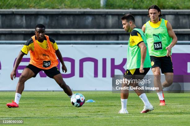 Mahmoud Dahoud of Borussia Dortmund and Nico Schulz of Borussia Dortmund battle for the ball during day 2 of the pre-season summer training camp of...