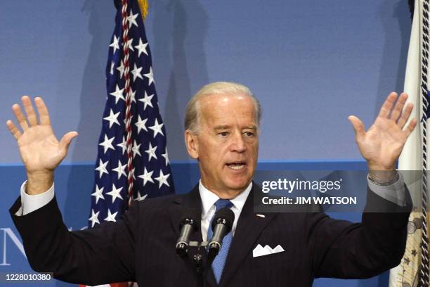 Vice President Joe Biden makes remarks at the Brookings Institute in Washington, DC, September 3, 2009 on the 200 days of the American Recovery and...