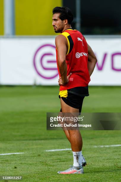Emre Can of Borussia Dortmund looks on during day 2 of the pre-season summer training camp of Borussia Dortmund on August 11, 2020 in Bad Ragaz,...