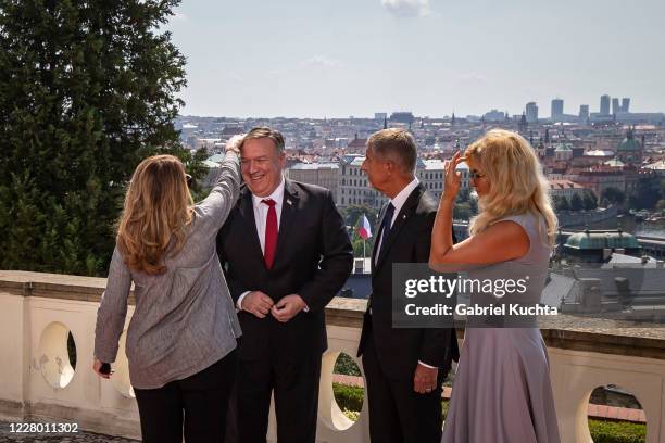 Secretary of State Mike Pompeo , his wife Susan Pompeo , Prime Minister of the Czech Republic Andrej Babis and and his wife Monika Babis pose for a...