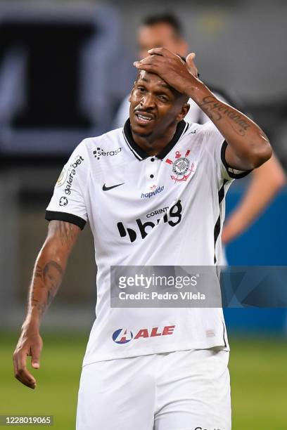 Jo of Corinthians reacts during a match between Atletico MG and Corinthians as part of Brasileirao Series A 2020 at Mineirao Stadium on August 12,...