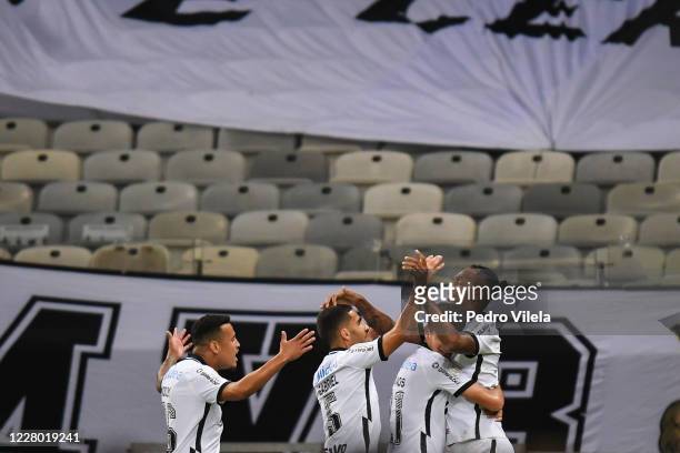 Jo of Corinthians celebrates a scored goal against Atletico MG during a match between Atletico MG and Corinthians as part of Brasileirao Series A...