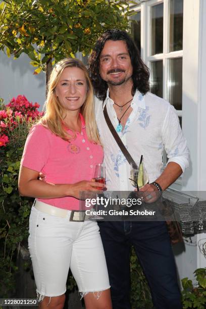 Singer Stefanie Hertel and her husband singer Lanny Lanner during the presentation of the Eagles Charity Golf Club annual magazine on August 12, 2020...