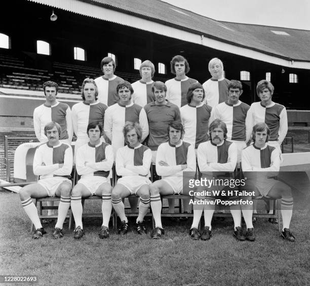 Blackburn Rovers line up for a team photograph at Ewood Park in Blackburn, England, circa July 1971. Back row : Freddie Goodwin, Billy Wilson, Frank...