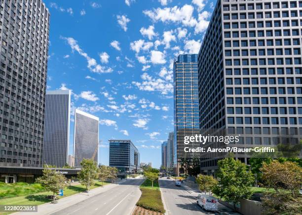 General view of the Avenue of the Stars, home of Hollywood's talent agencies on August 12, 2020 in Century City, California.