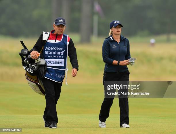 Amy Boulden of Wales walks to the 2nd hole during day one of the Aberdeen Standard Investments Ladies Scottish Open at The Renaissance Club on August...