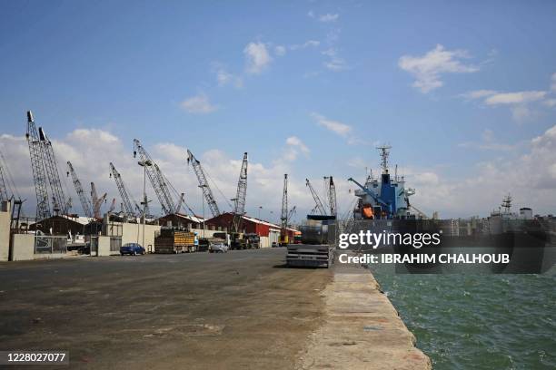 Partial view shows the port of Tripoli in northern Lebanon, on August 10, 2020. - Lebanon's northern port city of Tripoli is readying its harbour to...