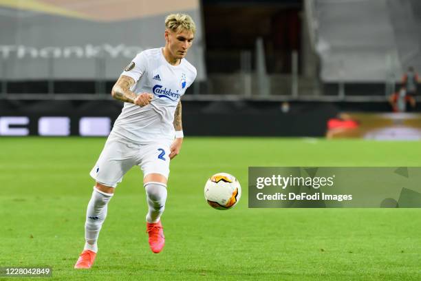 Guillermo Varela of FC Kopenhagen controls the ball during the UEFA Europa League Quarter Final between Manchester United and FC Kobenhavn at...