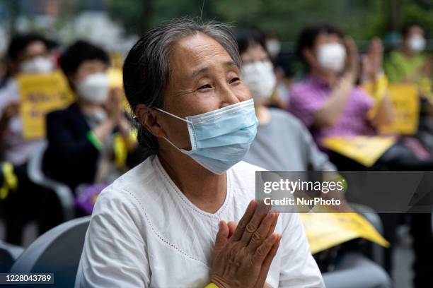 Hundreds of people gather for a rally to mark the International Memorial Day for Comfort Women on August 14, 2020 in Seoul, South Korea. In 2018,...