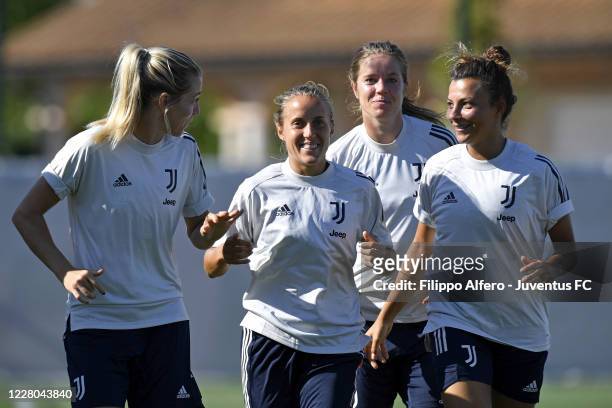Linda Sembrant, Valentina Cernoia, Sofie Pedersen and Arianna Caruso during a Juventus Women Training Session at Groupama Stadium training pitch on...