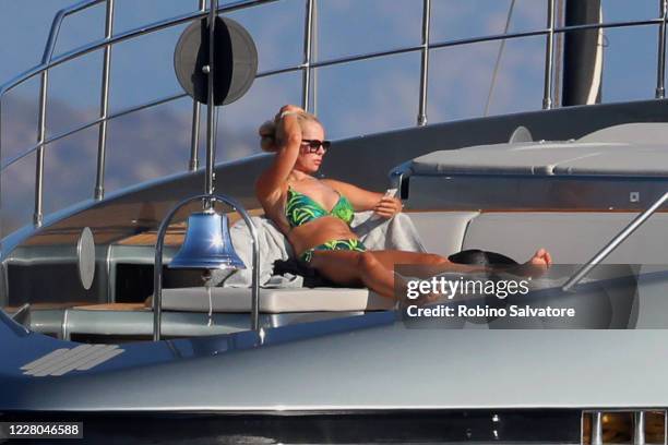 Helena Seger is seen on a yacht on August 14, 2020 in Sassari, Italy.